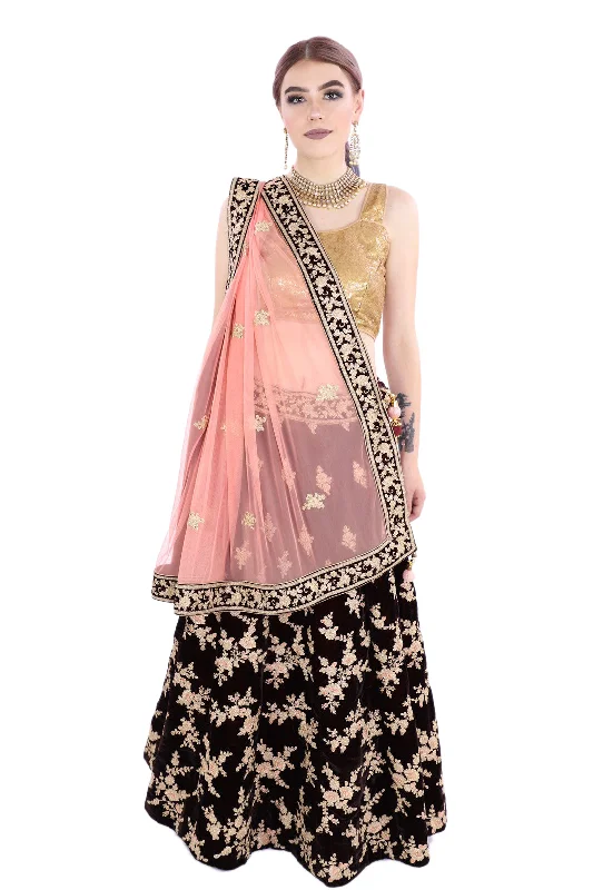 Shimmering Gold Velvet and Sequin Party Wear Lehenga - SNT11038 Beautiful Sequin Dress