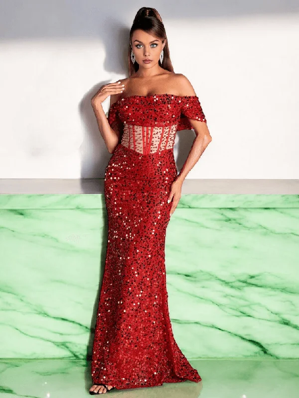 Tiva Sequins Corset Dress In Red Sequin Dress Fashion