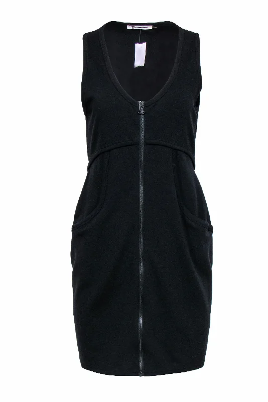 Alexander Wang - Black Sleeveless Knit Bodycon Dress w/ Front Zipper Sz L Bodycon Midi Dress