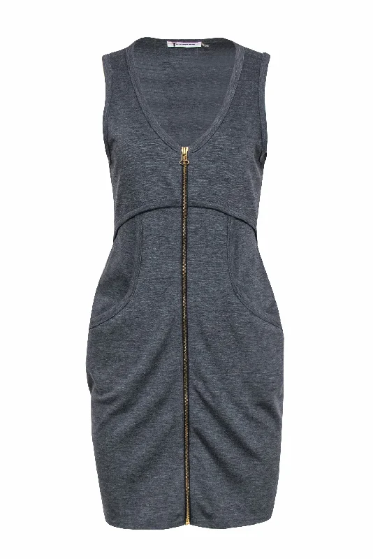 Alexander Wang - Grey Sleeveless Knit Bodycon Dress w/ Front Zipper Sz L Elegant Bodycon Dress