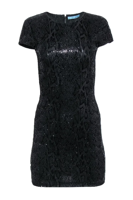 Alice & Olivia - Black Sequin Snake Print Bodycon Dress Sz 0 Bodycon Dress Curve