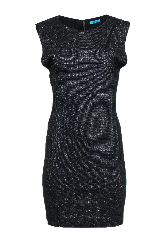 Alice & Olivia - Black & Silver Bodycon Dress w/ Exposed Zipper Details Sz L Lace Detail Bodycon