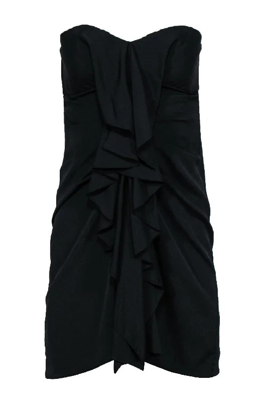 BCBG Max Azria - Black Ruffled Front Bodycon Dress Sz 6 Sexy Midi Bodycon