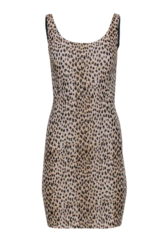 Diane von Furstenberg -  Tan Leopard Print & Black Bodycon Dress Sz 2 Bodycon Dress Classic