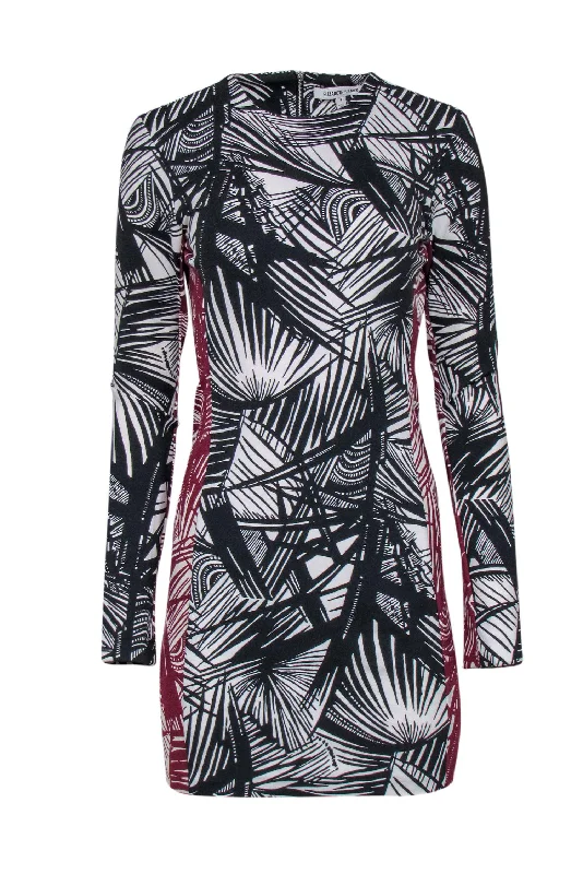 Elizabeth & James -  Black & Maroon Abstract Print Bodycon Dress Sz 6 Party Bodycon Dress