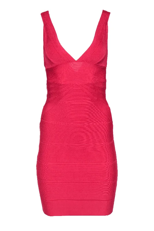 Herve Leger - Hot Pink Plunging Bandage Bodycon Dress Sz XS Sexy Bodycon Gown