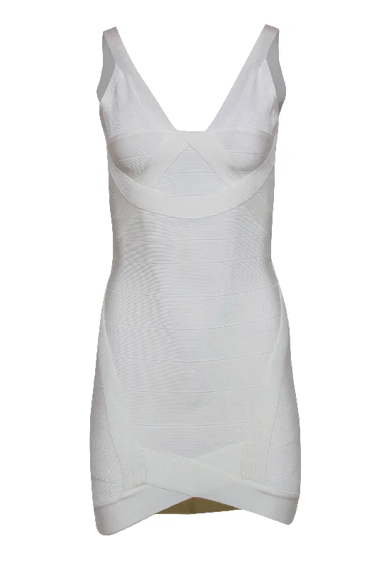 Herve Leger - White Sleeveless Bandage Bodycon Dress Sz XS Lace Back Bodycon