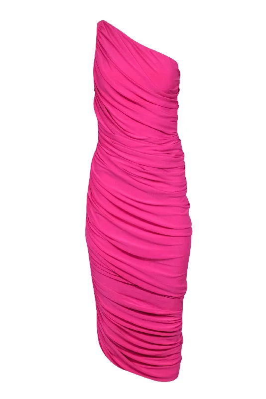 Norma Kamali - Hot Pink One-Shoulder Draped Bodycon Gown Sz S Bodycon Gown Chic