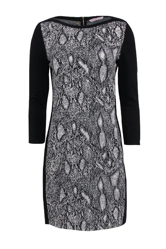 Rebecca Taylor - Beige & Black Snakeskin Print Bodycon Dress Sz 4 Bodycon Dress Sleek