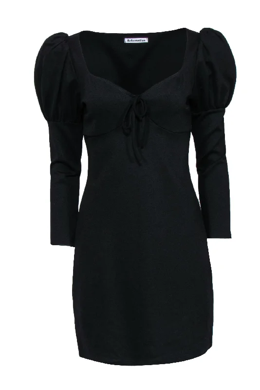 Reformation - Black Puff Sleeve “Helga” Bodycon Dress Sz L Bodycon Dress Curve