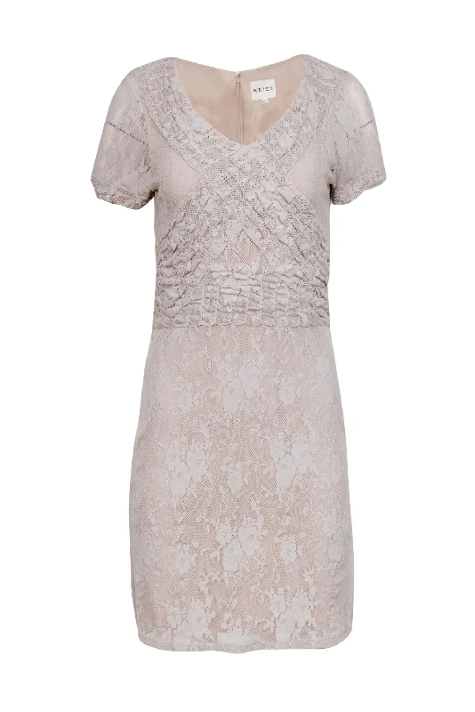 Reiss - Nude Lace Bodycon Dress w/ Waist Defining Details Sz 8 Sexy Slim Dress