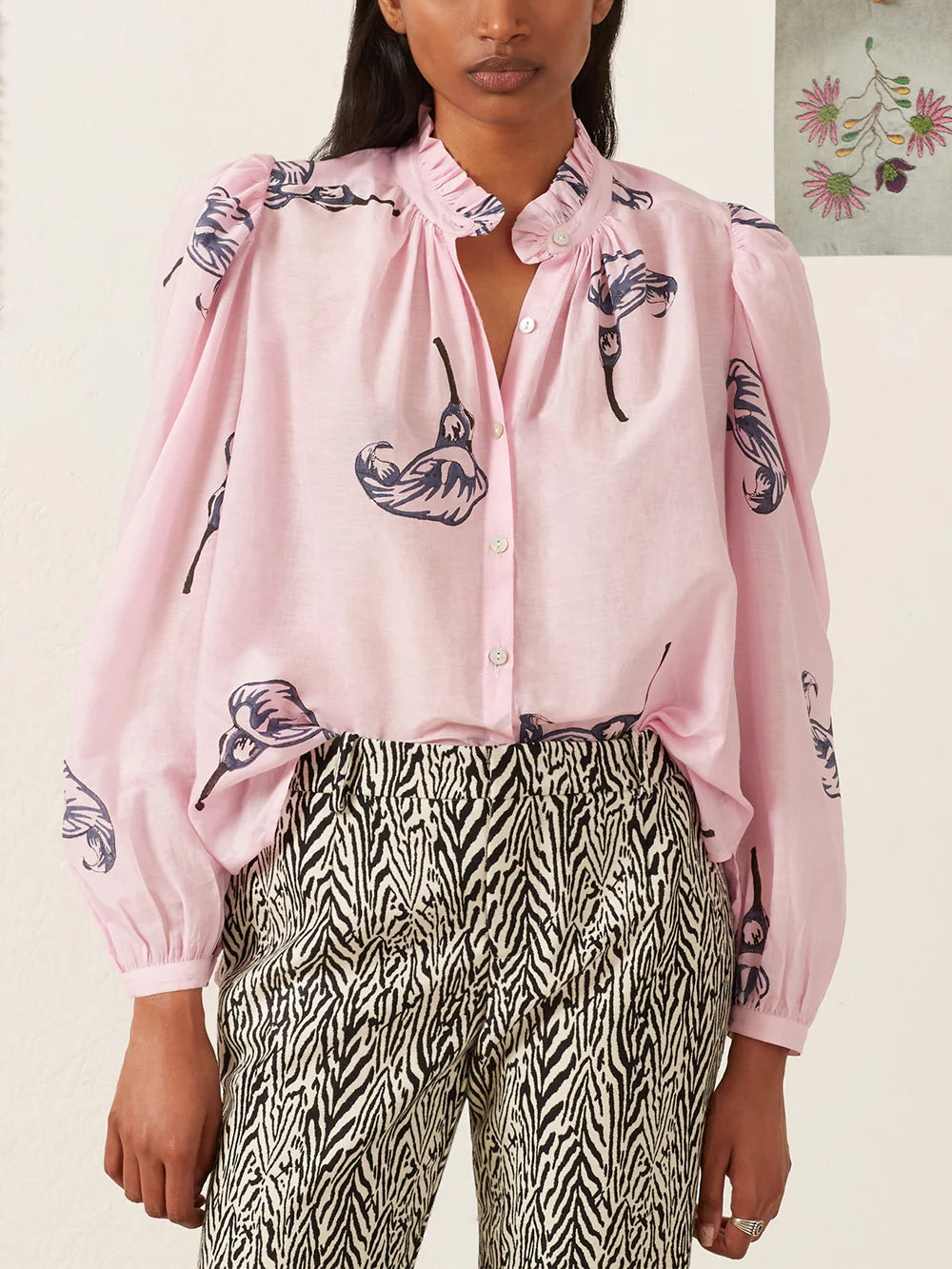 ALIX OF BOHEMIA ANNABEL PINK CALLA LILY SHIRT Stylish Button Shirt