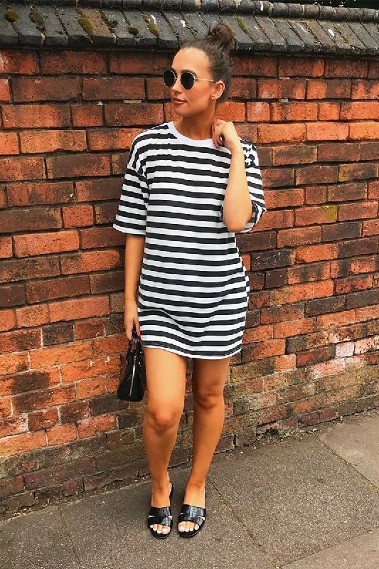 Black White Striped Oversized T Shirt Dress - Lacie Casual Shirt Dress