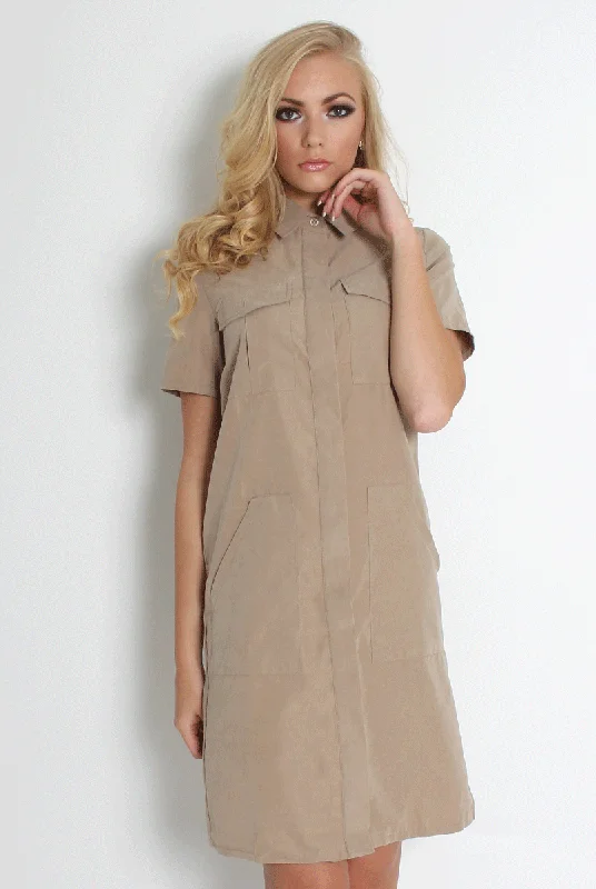 Bliss Beige Shirt Dress Mini Shirt Dress