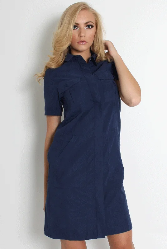 Bliss Navy Shirt Dress High-Waisted Shirt Dress