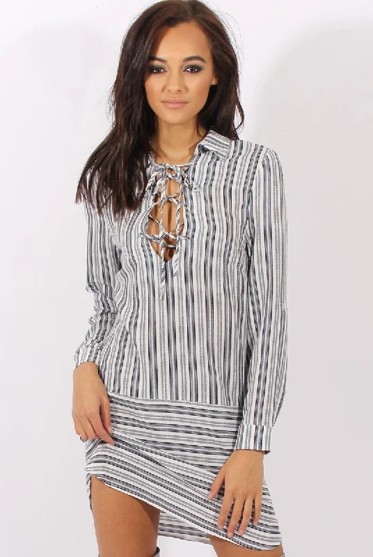 Blue & White Stripe Shirt Dress - Lavern Shirt Dress Wrap