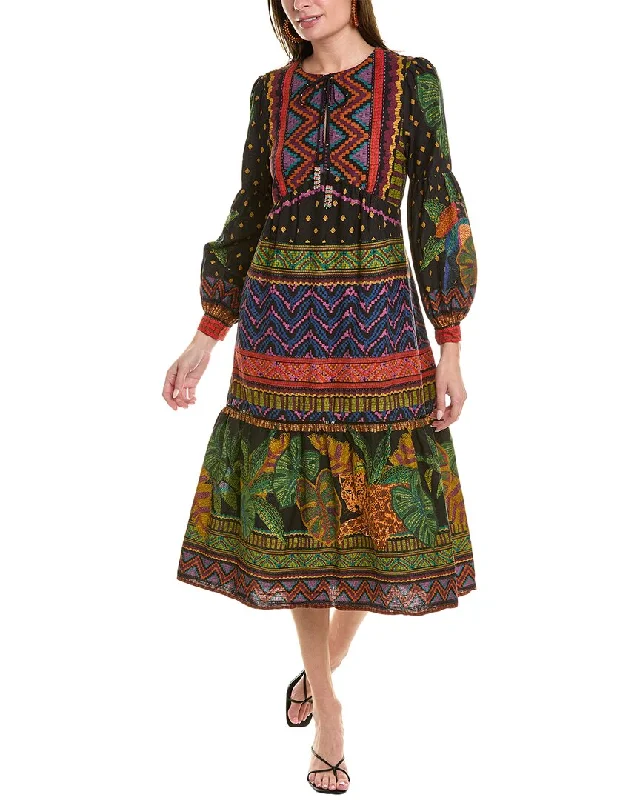 FARM Rio Forest Tapestry Linen-Blend Midi Dress Bright Midi Skirt