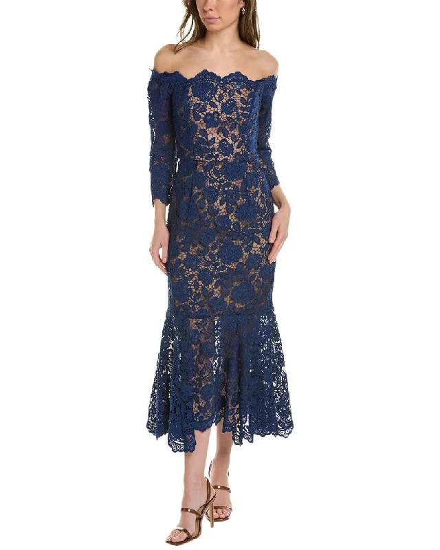 Marchesa Notte Off-The-Shoulder Midi Dress Casual Midi Outfit