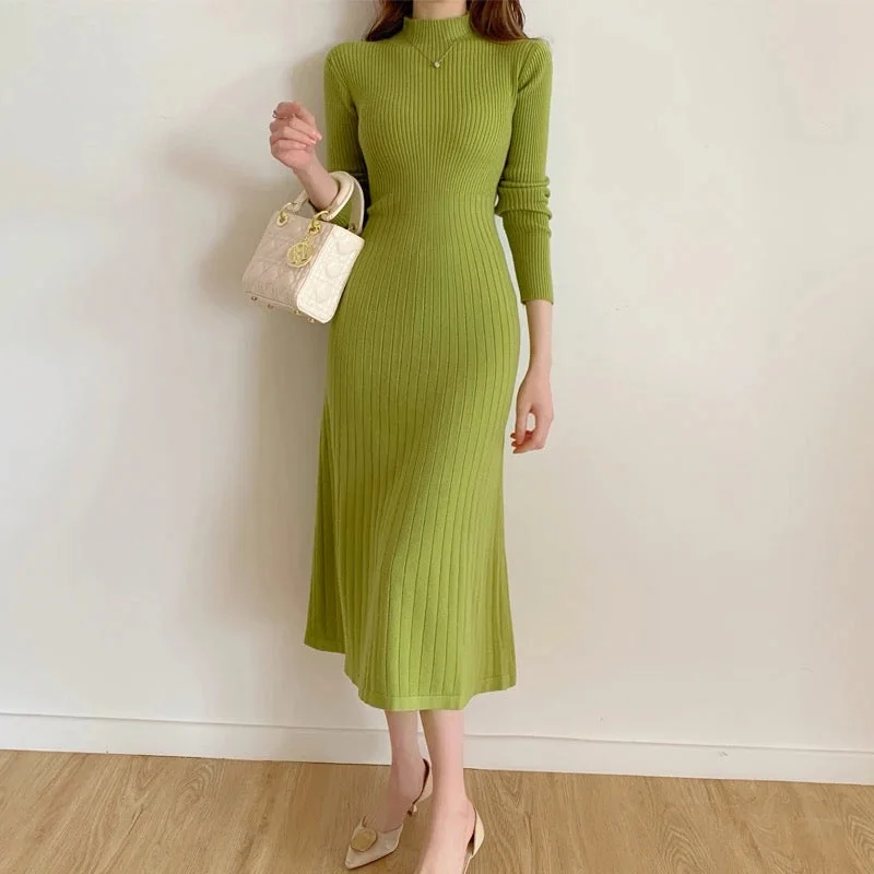 Misty Premium Woolen Knitted Midi Dress Stylish Pleated Skirt