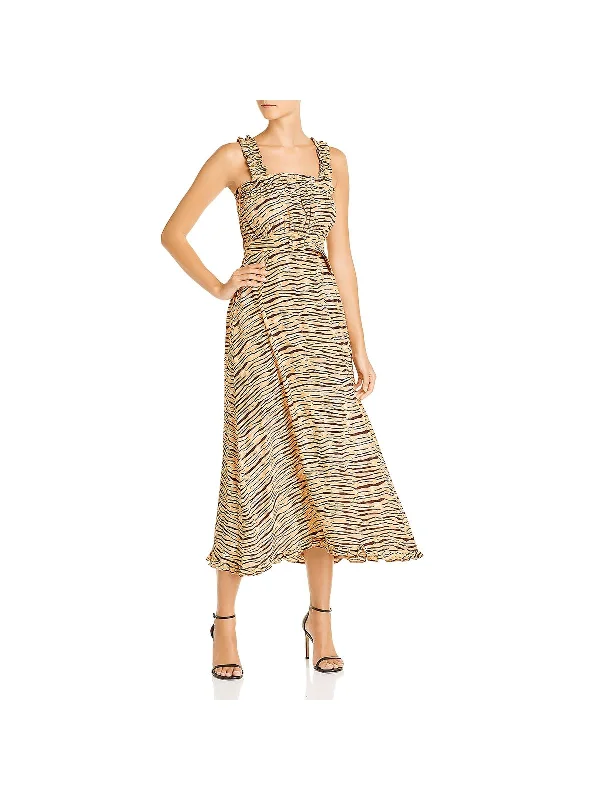 Saint Tropez Womens Smocked Ruffled Midi Dress Cotton Midi Skirt