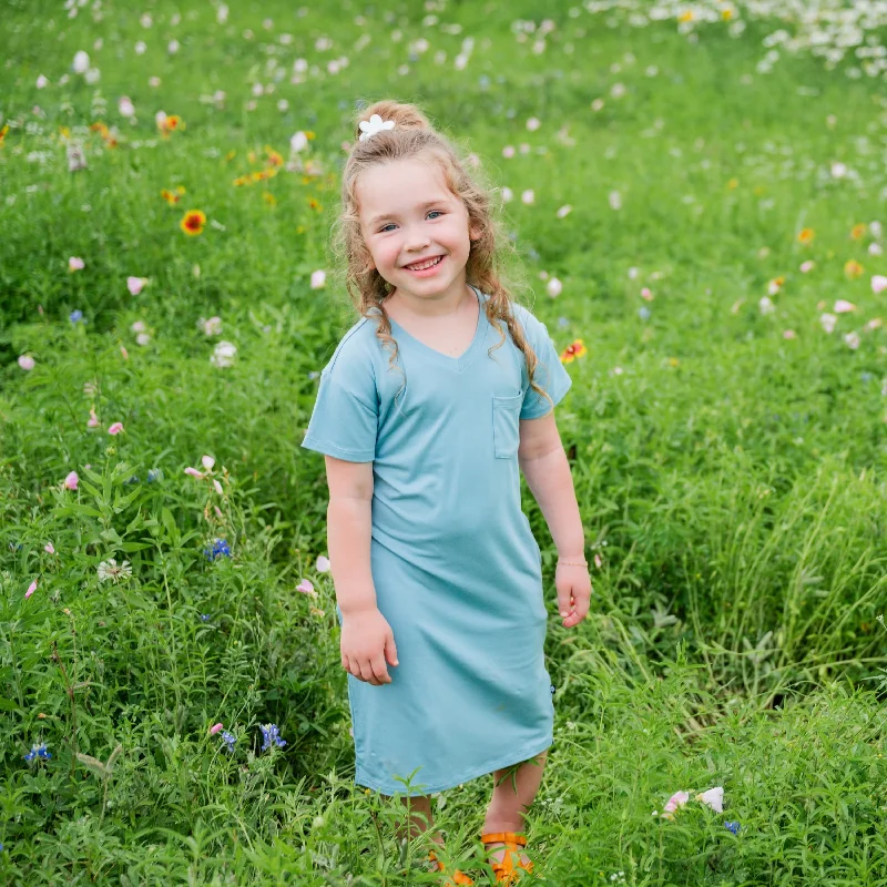 Toddler T-Shirt Dress in Dusty Blue Formal Shirt Dress