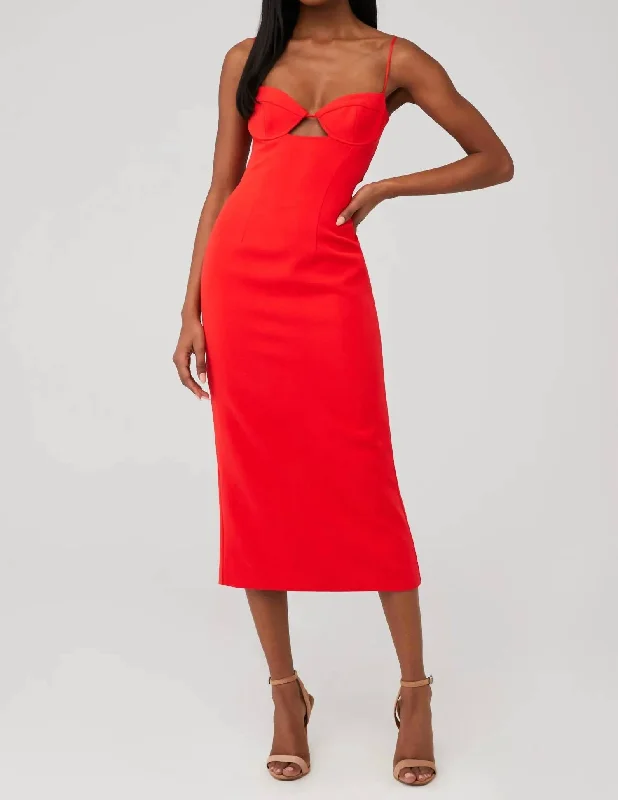 Vienna Midi Dress In Flame Orange Wraparound Midi Skirt